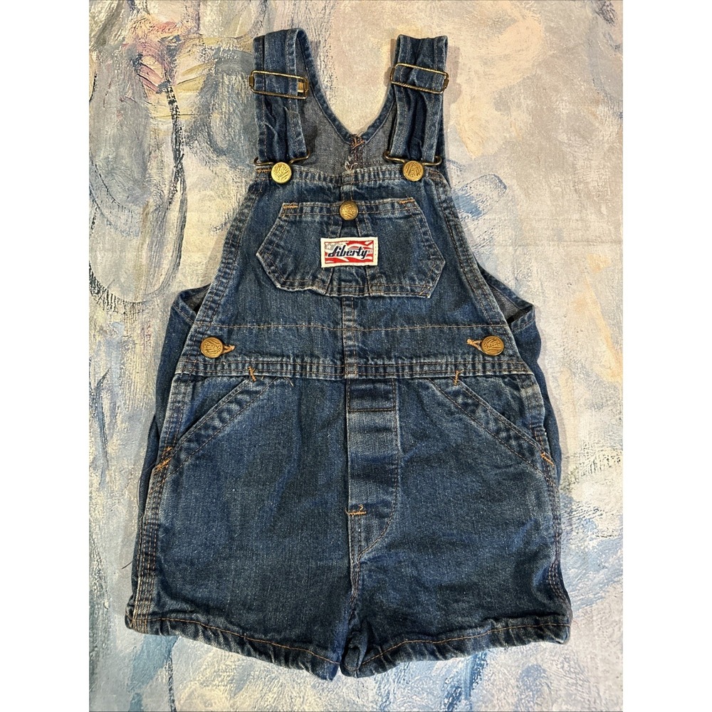 Rare Children's 3t Vintage Liberty Denim Shortalls ‎ Flag